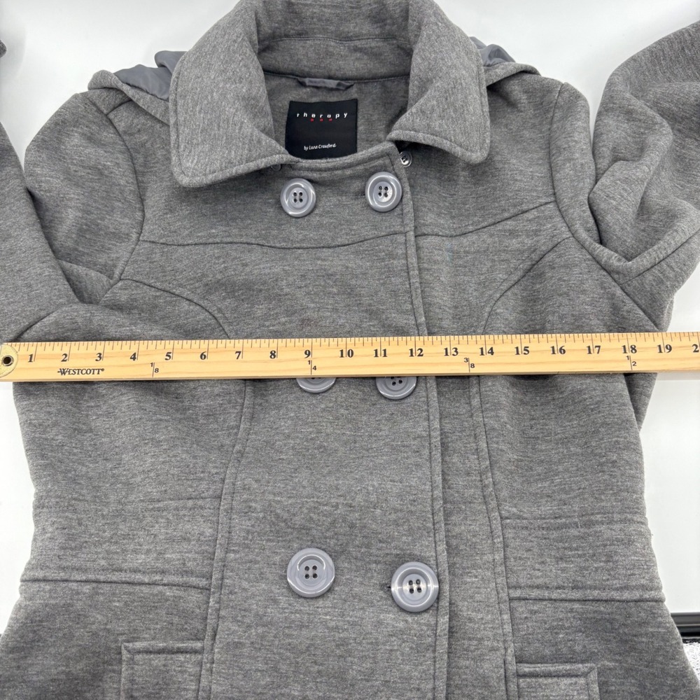 Therapy by Lane Crawford Women's LG Gray Hooded‎ Double Breasted Pea Coat Jacket - Picture 4 of 8